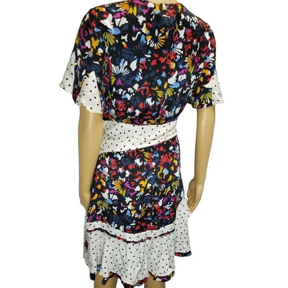 Silk Polka Dot Dress Belt Faux Wrap Mix Print Ruffle Size 4 TANYA TAYLOR Bianka - Picture 3 of 7